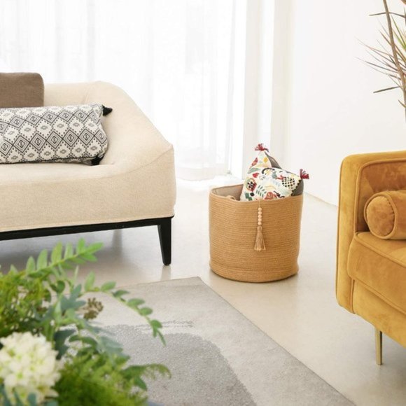 Urban Outfitters Decorative Wooden Bead Natural Rope Woven Storage Basket - Picture 4 of 10